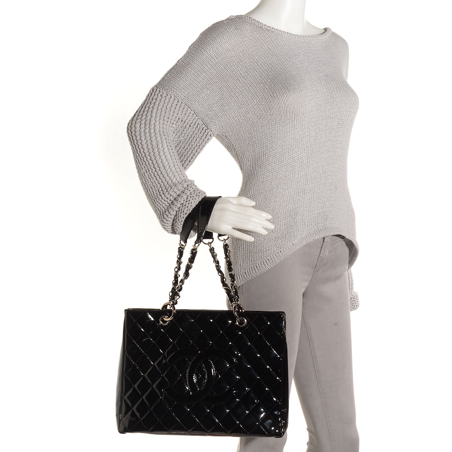 Chanel Patent Grand Shopping Tote GST Black 2 of 8