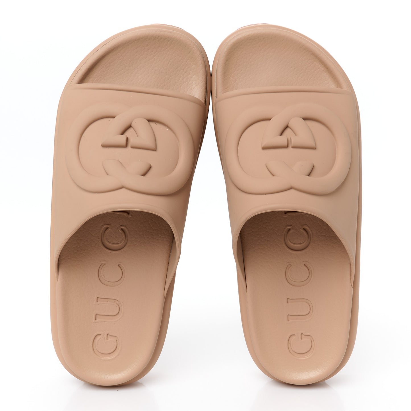 Soft Rubber Womens Interlocking G Platform 42mm Slide Sandals 38 Vintage Camel
