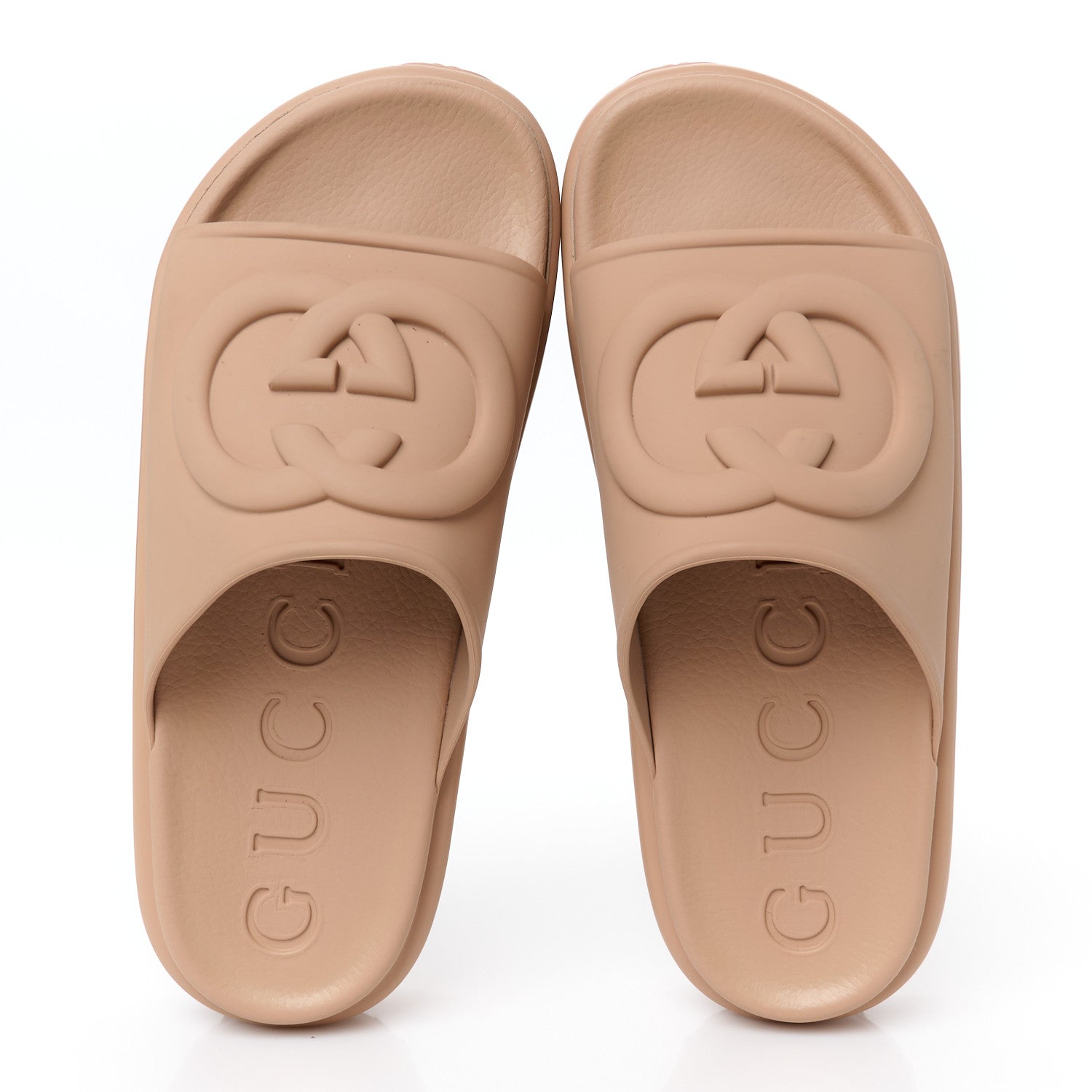 Gucci Soft Rubber Womens Interlocking G Platform 42mm Slide Sandals 38 Vintage Camel 2 of 11
