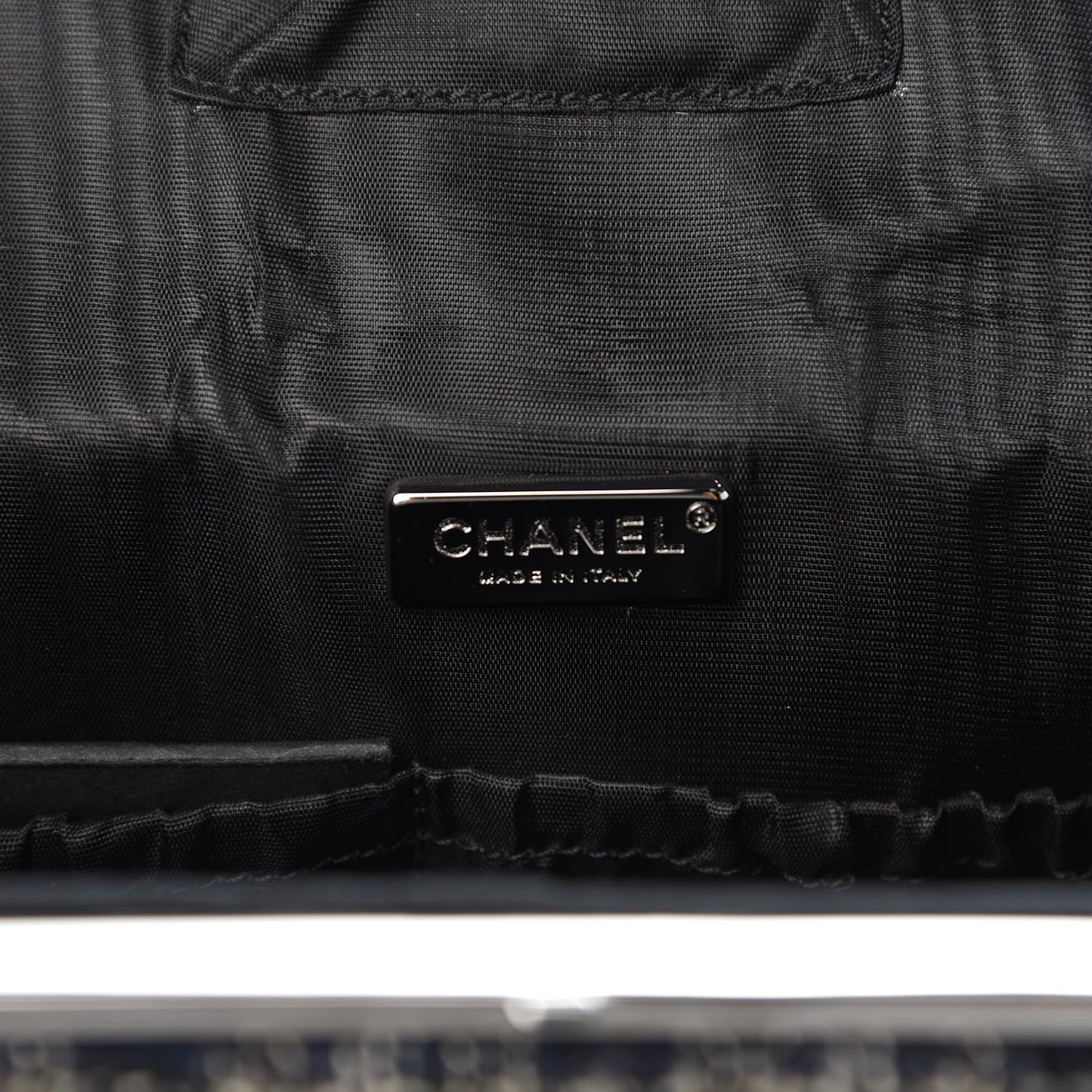 Tweed Paris NY Framed Box Shoulder Bag Navy Grey Silver