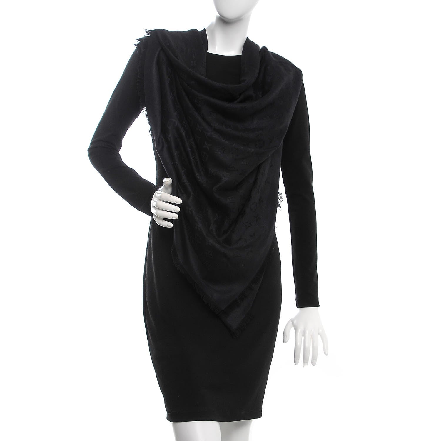 Louis Vuitton Silk Wool Monogram Shawl Black 2 of 5
