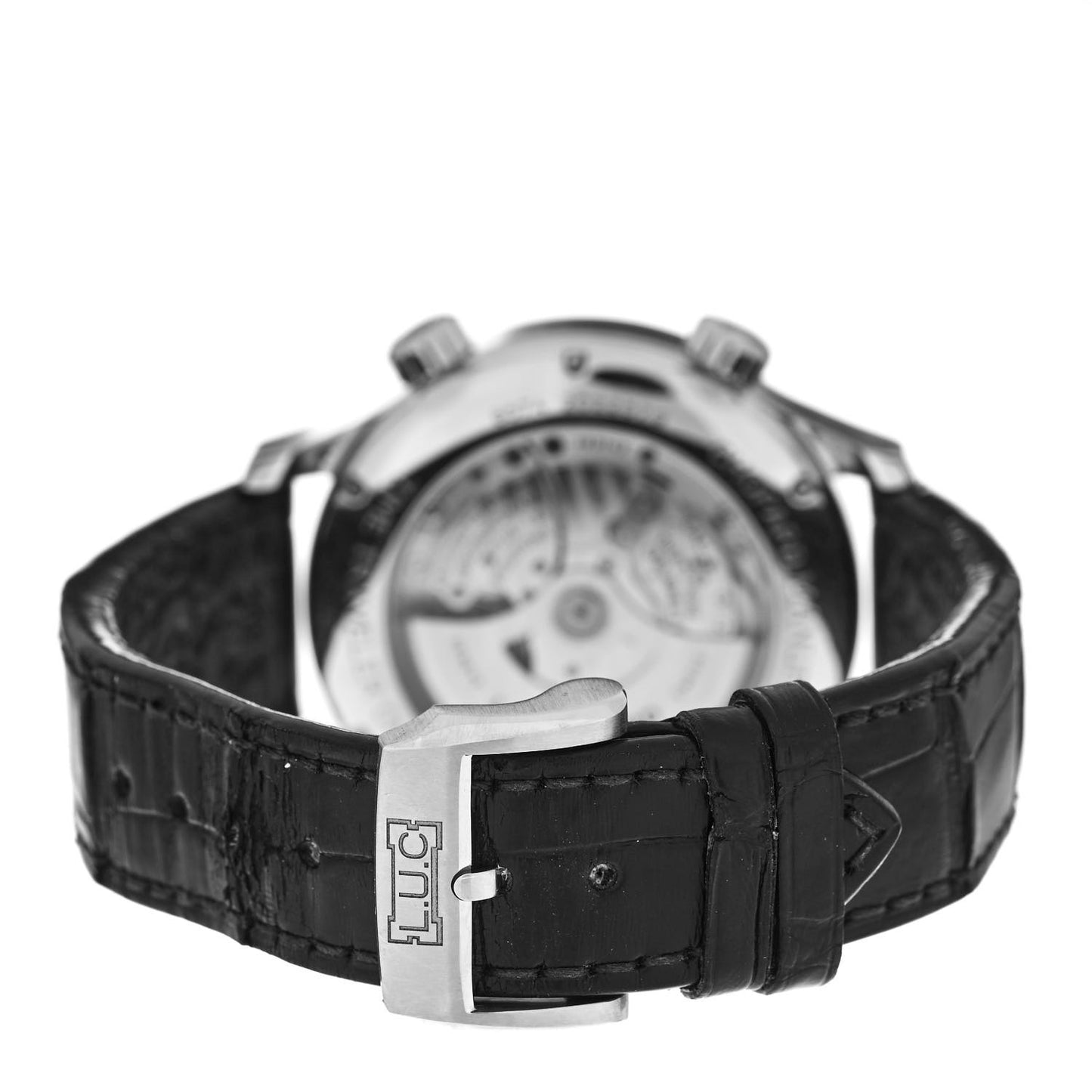 Stainless Steel Alligator 42mm L.U.C GMT One Automatic Watch Black