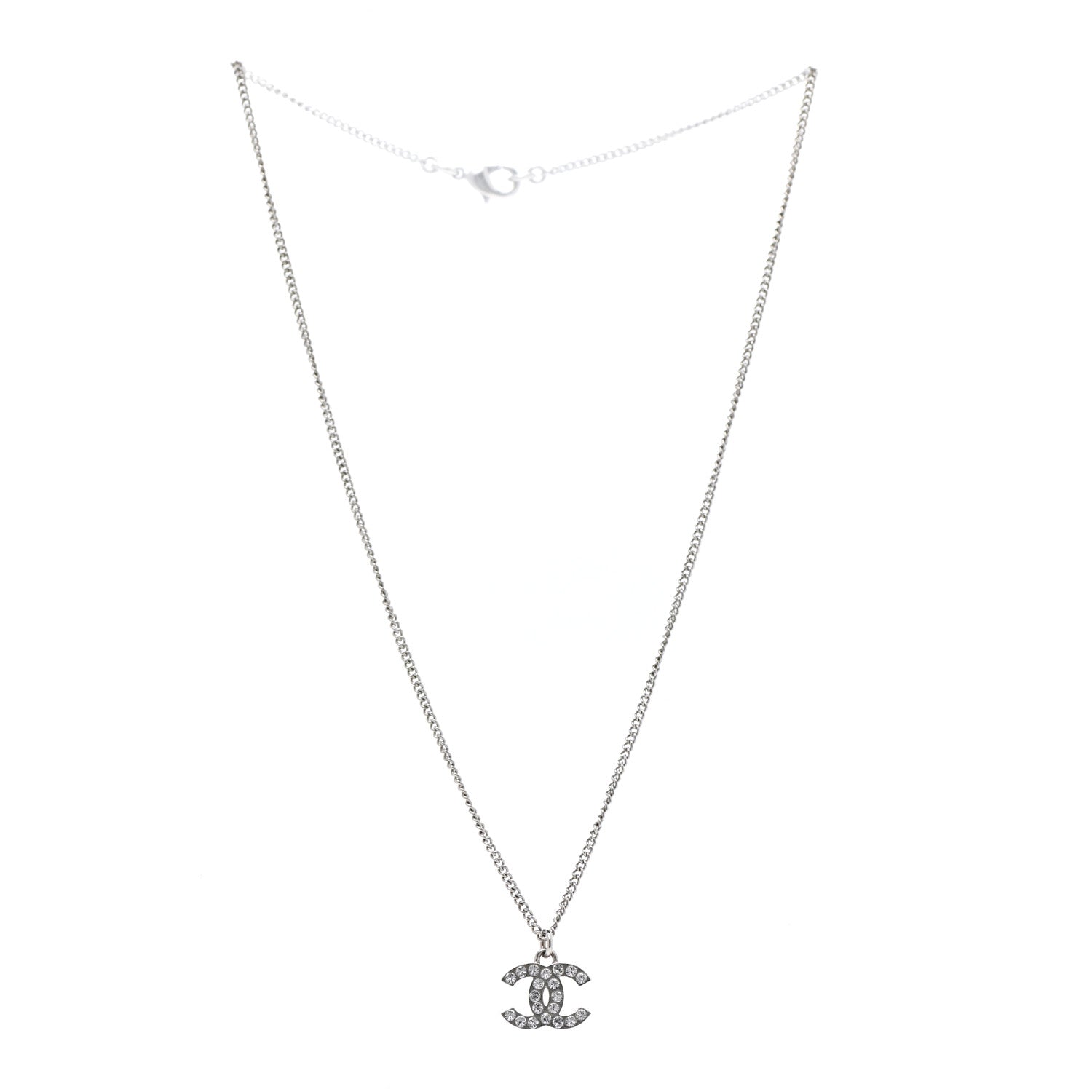 Chanel Crystal Timeless CC Necklace Silver 3 of 5