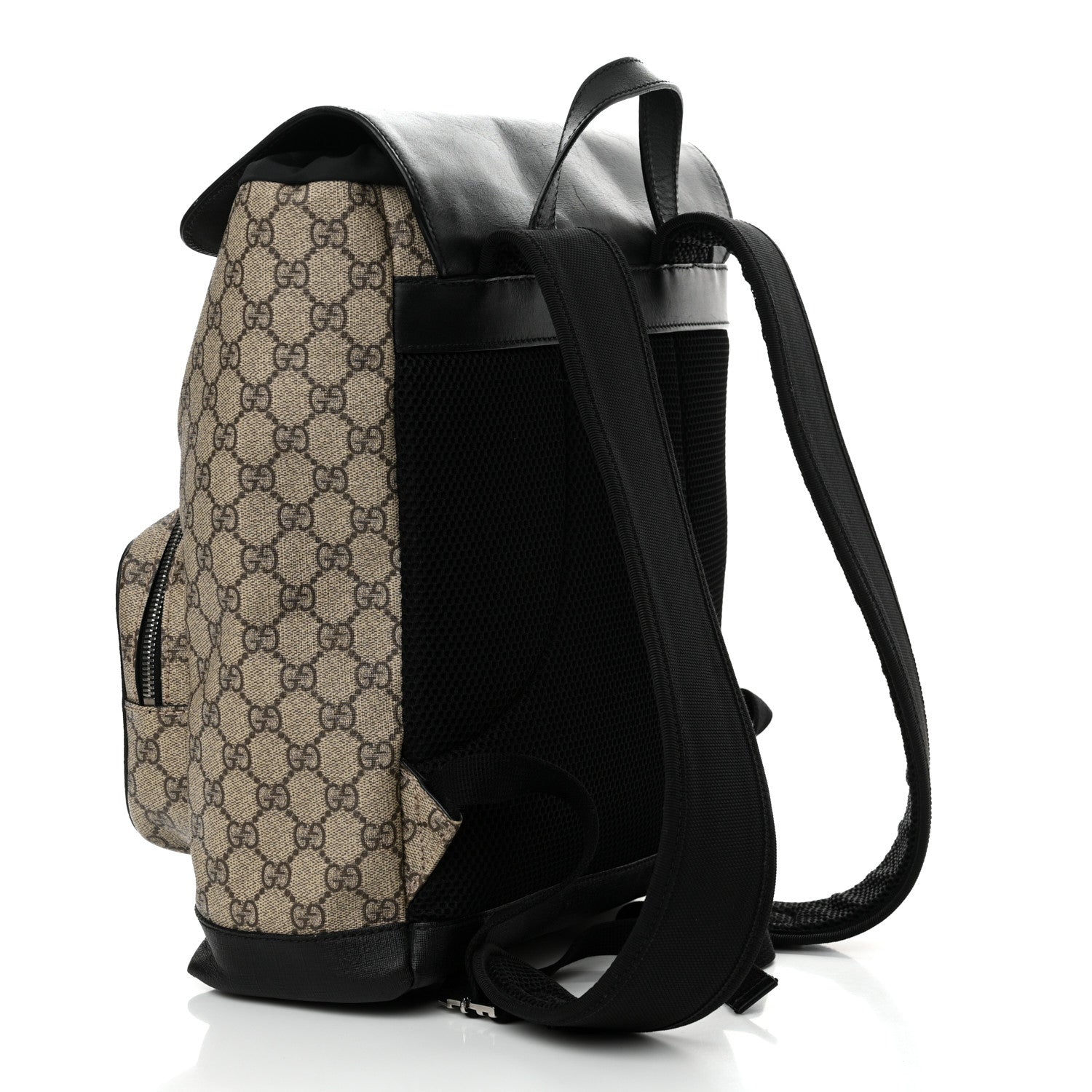 Gucci GG Supreme Monogram Single Buckle Backpack Beige Black 3 of 12