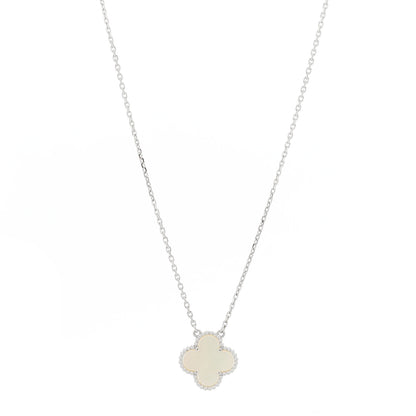 Van Cleef & Arpels 18K White Gold Mother Of Pearl Vintage Alhambra Pendant Necklace 1 of 6
