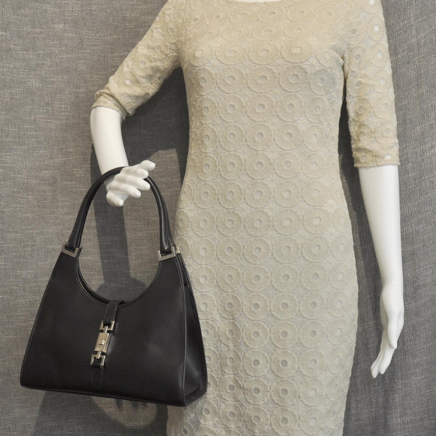 Leather Bardot Shoulder Bag Black
