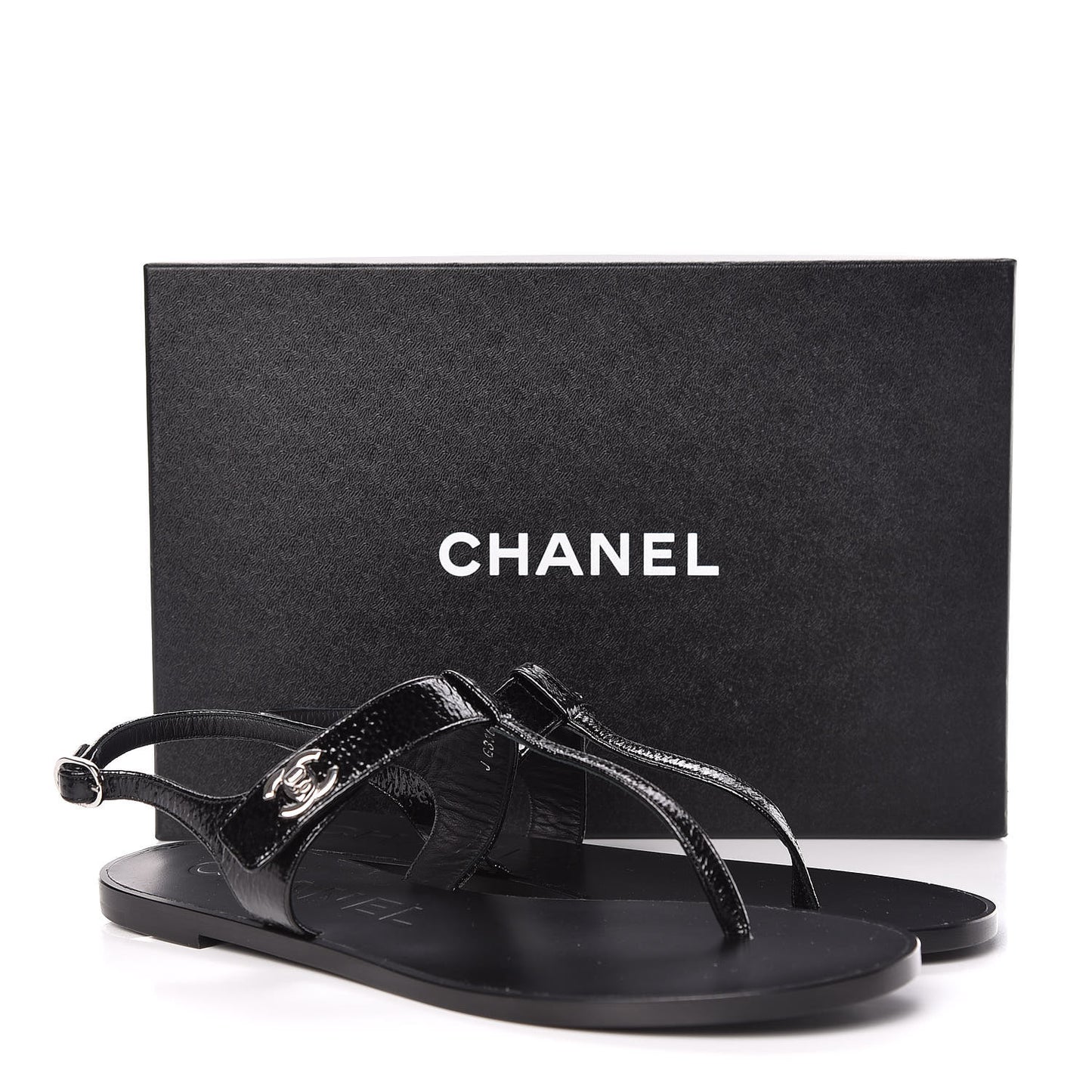 Patent Goatskin CC Thong Sandals 40.5 Black