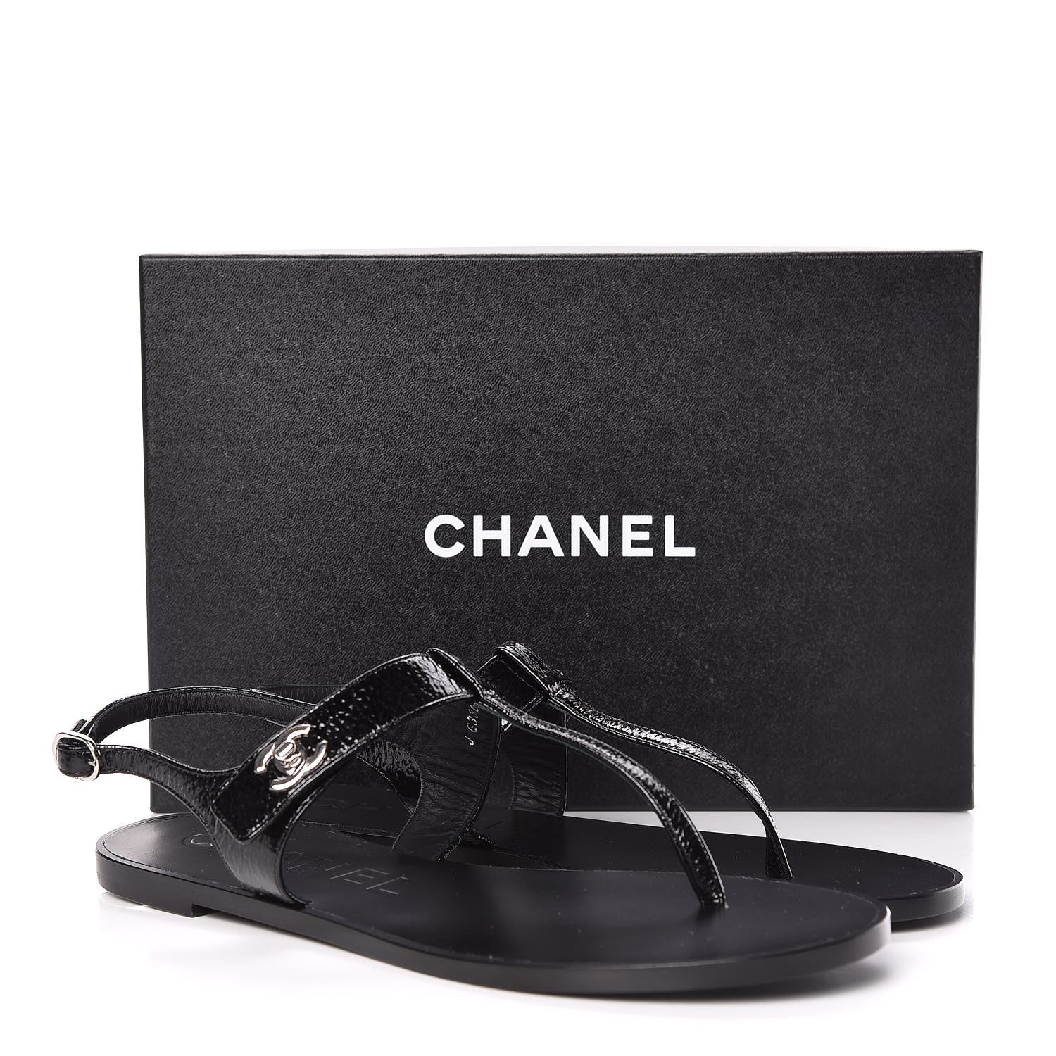 Chanel Patent Goatskin CC Thong Sandals 40.5 Black 9 of 9