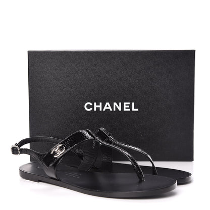 Chanel Patent Goatskin CC Thong Sandals 40.5 Black 9 of 9