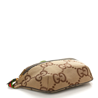 Gucci Monogram Jumbo GG Textured Dollar Calfskin Web Belt Bag Camel Ebony New Acero 4 of 9
