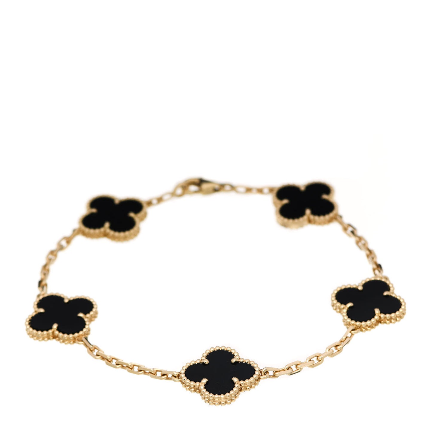 18K Yellow Gold Black Onyx 5 Motifs Vintage Alhambra Bracelet
