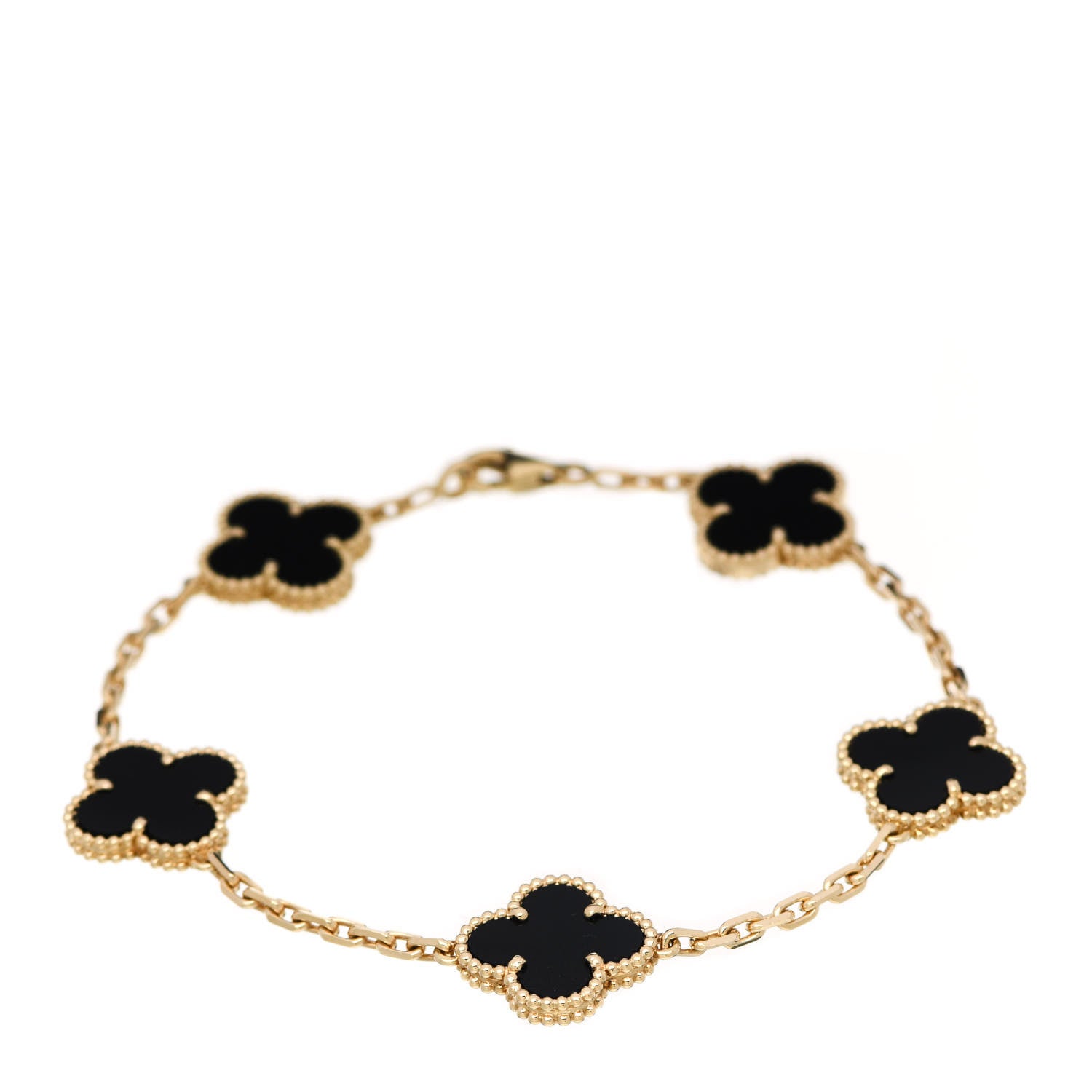 Van Cleef & Arpels 18K Yellow Gold Black Onyx 5 Motifs Vintage Alhambra Bracelet 1 of 5
