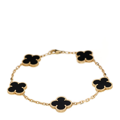 Van Cleef & Arpels 18K Yellow Gold Black Onyx 5 Motifs Vintage Alhambra Bracelet 1 of 5