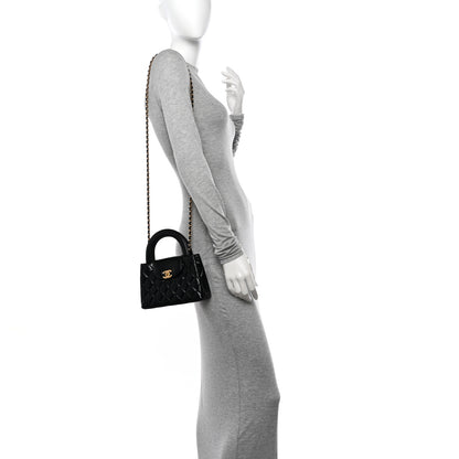Chanel Shiny Aged Calfskin Quilted Nano Kelly Shopper Black 2 of 12