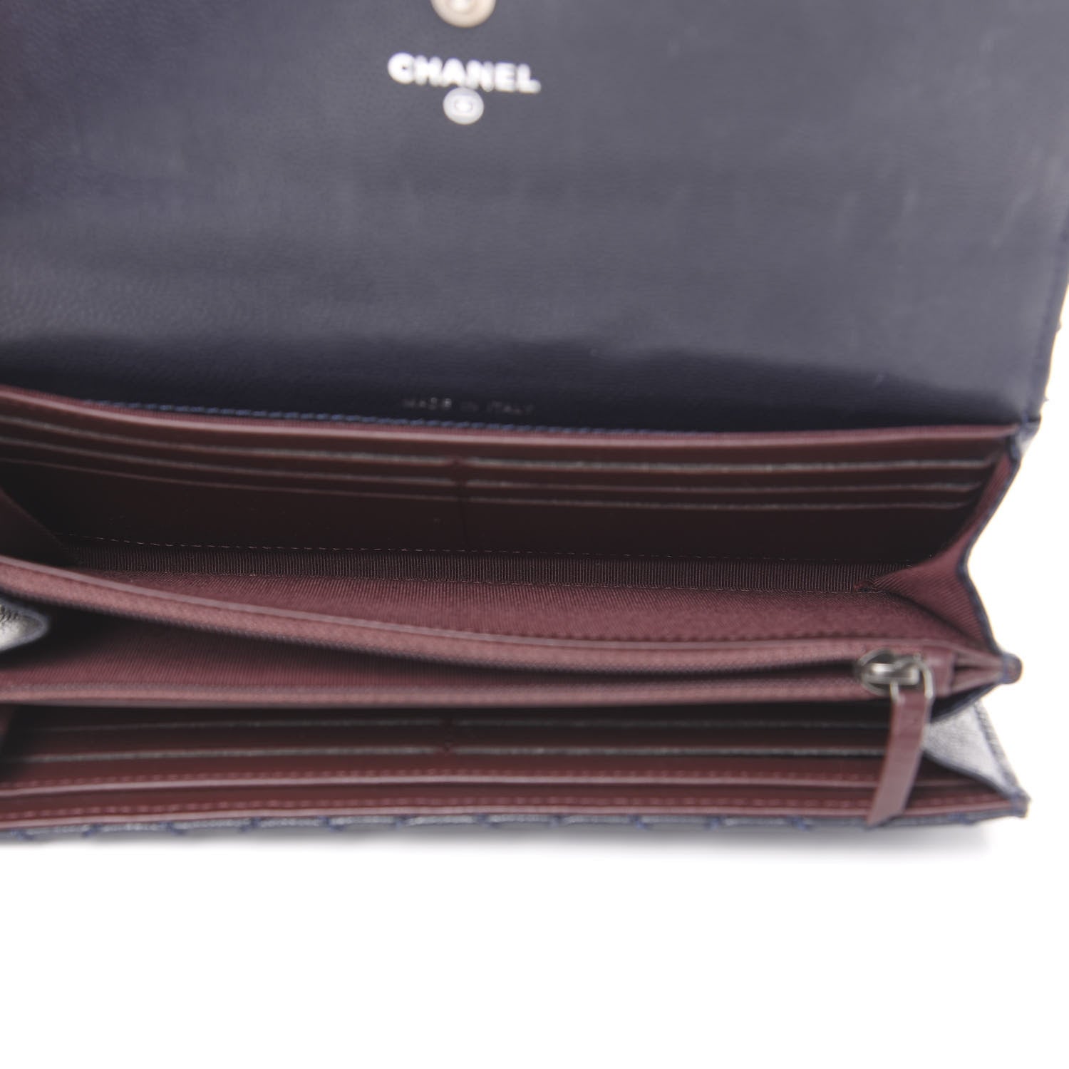Chanel Grained Calfskin Stitched Quilted CC Long Wallet Navy 4 of 11