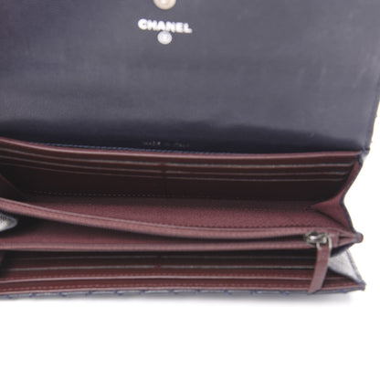 Chanel Grained Calfskin Stitched Quilted CC Long Wallet Navy 4 of 11