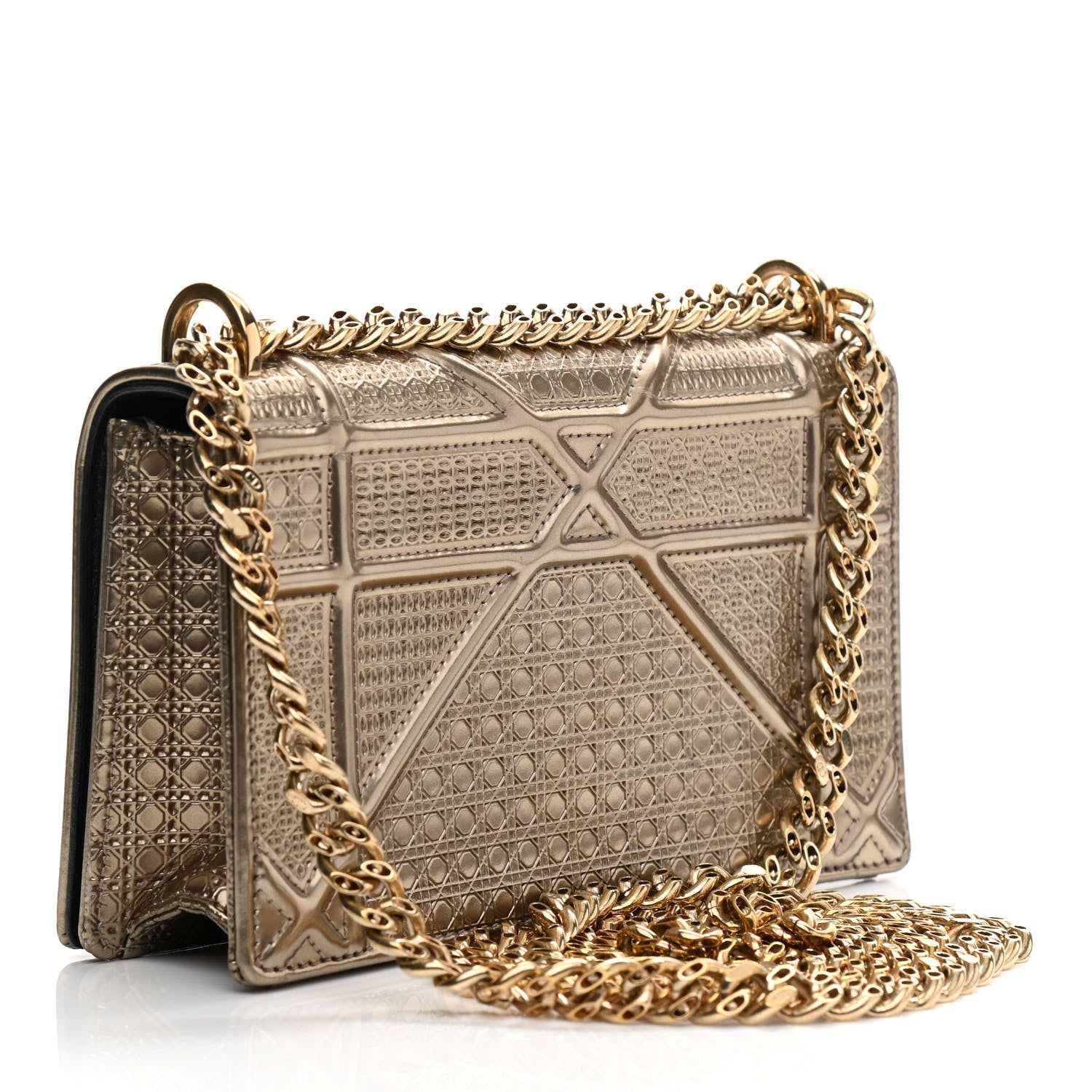 Christian Dior Metallic Patent Micro-Cannage Mini Diorama Flap Bag Gold 2 of 9