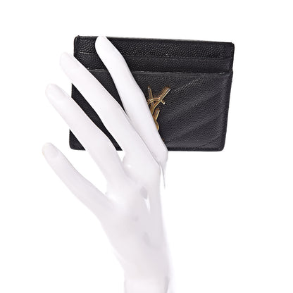 Saint Laurent Grain De Poudre Matelasse Chevron Monogram Credit Card Case Black 2 of 12