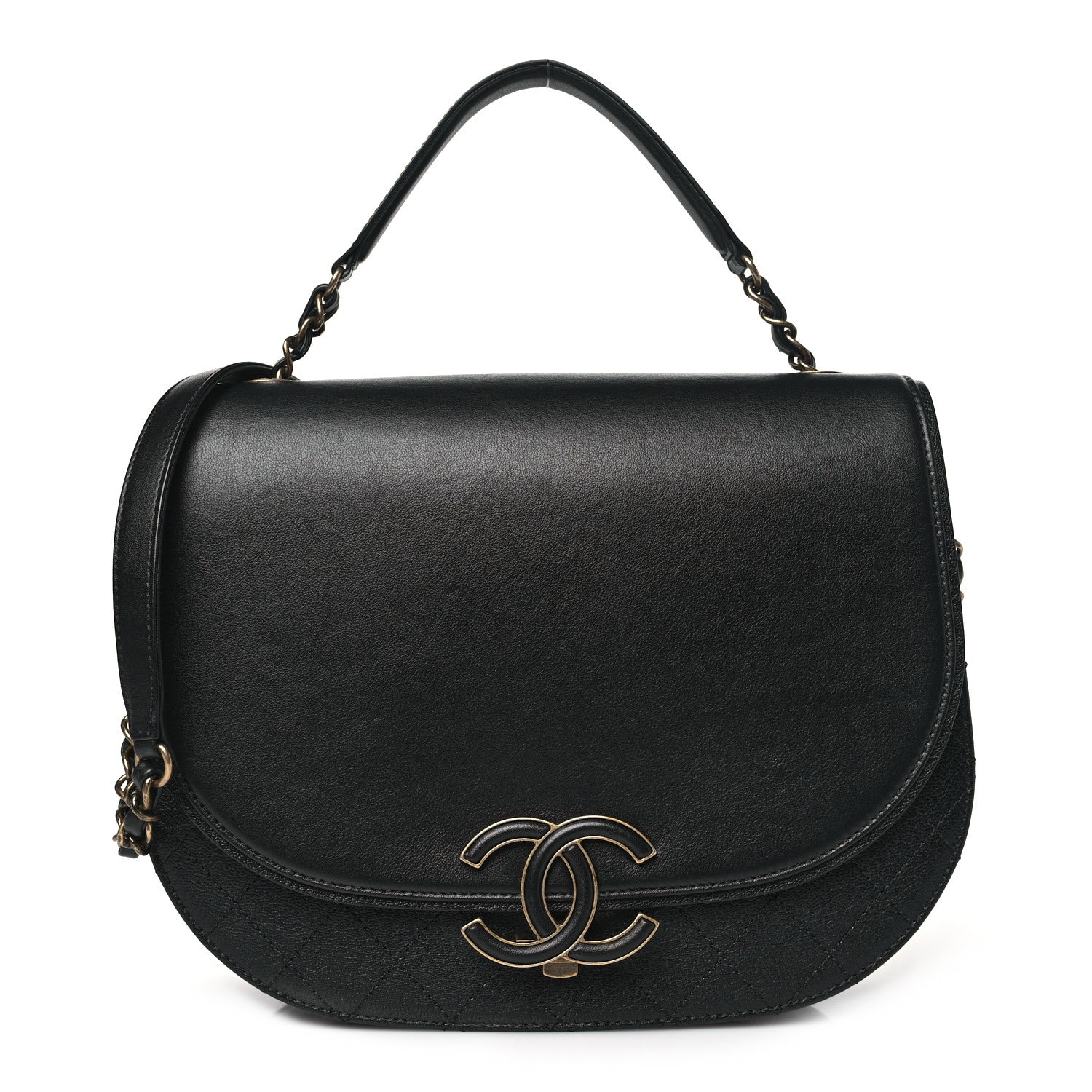 Chanel Shiny Calfskin Goatskin Quilted Medium Coco Curve Messenger Flap Black 1 of 10