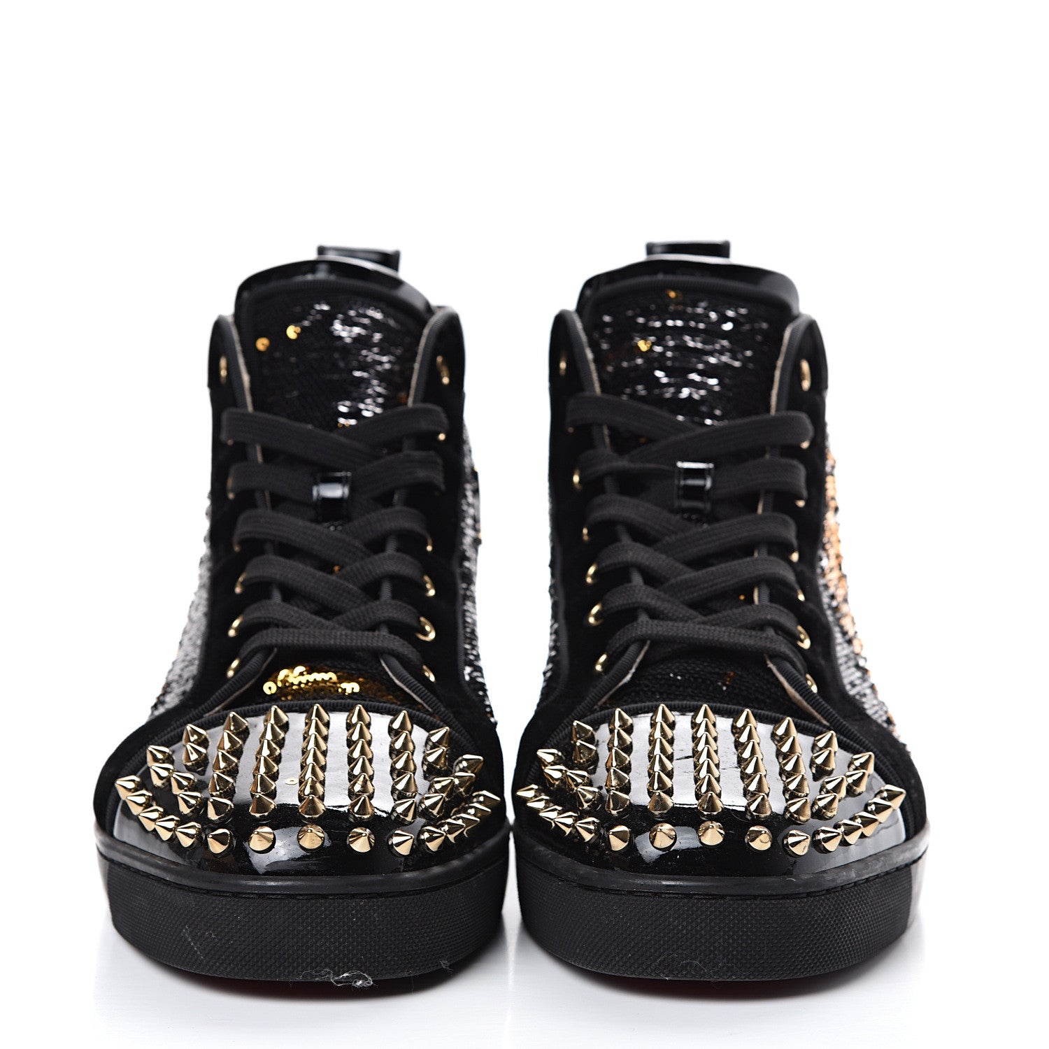 Christian Louboutin Patent Velvet Sequin Mens Louis Spikes Flat Sneakers 43 Black 4 of 15