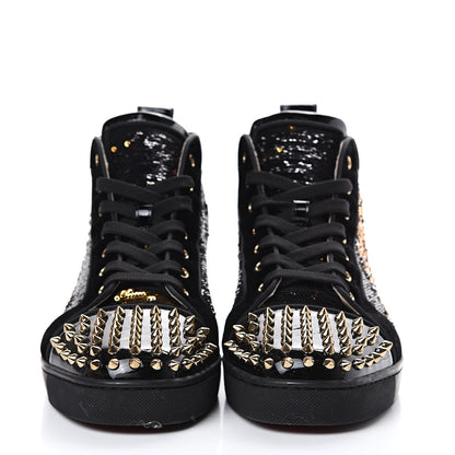 Christian Louboutin Patent Velvet Sequin Mens Louis Spikes Flat Sneakers 43 Black 4 of 15