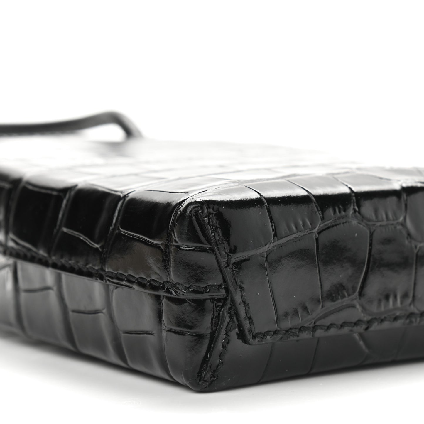 Calfskin Crocodile Embossed Logo Shopping Phone Holder Bag Black
