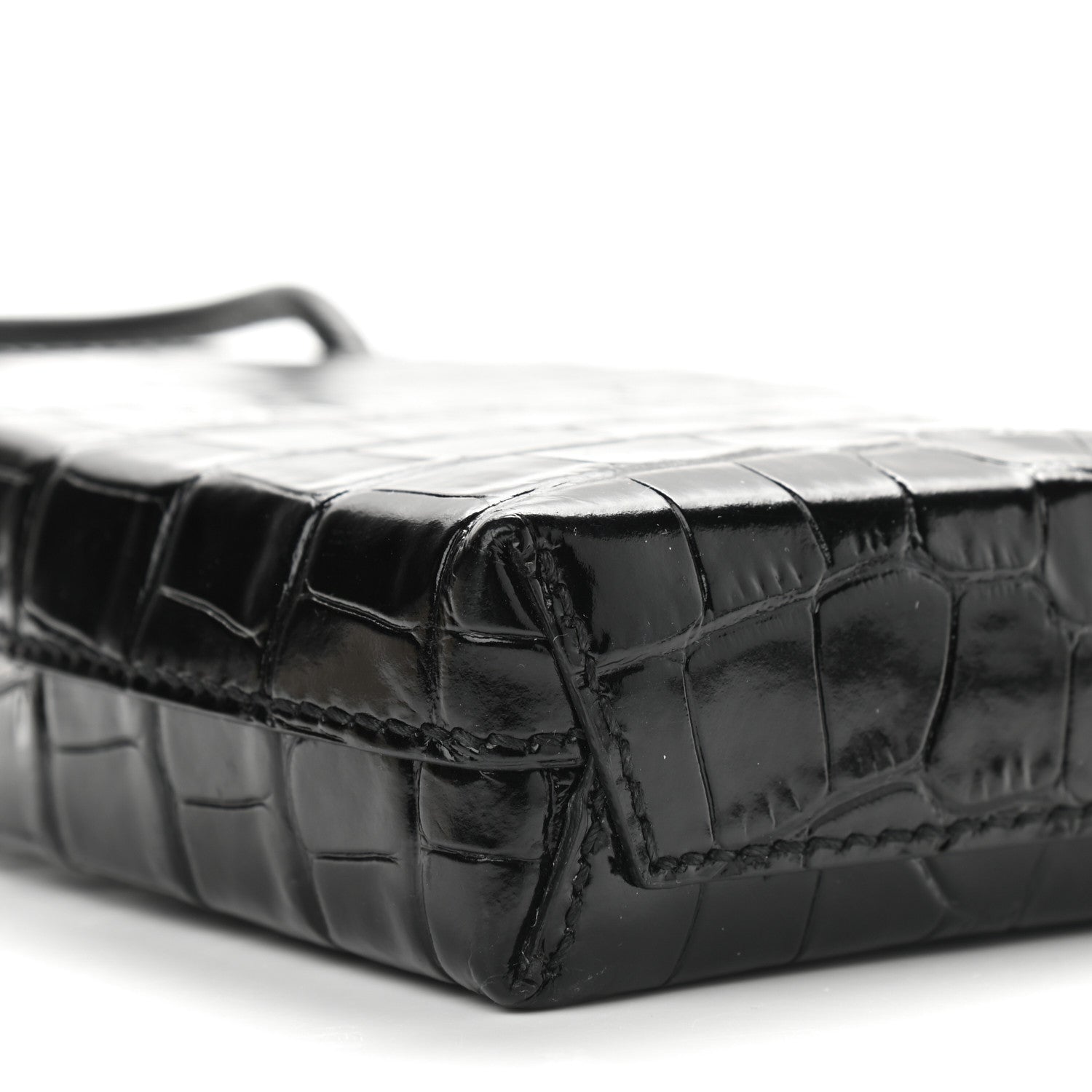 Balenciaga Calfskin Crocodile Embossed Logo Shopping Phone Holder Bag Black 7 of 9