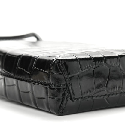 Balenciaga Calfskin Crocodile Embossed Logo Shopping Phone Holder Bag Black 7 of 9