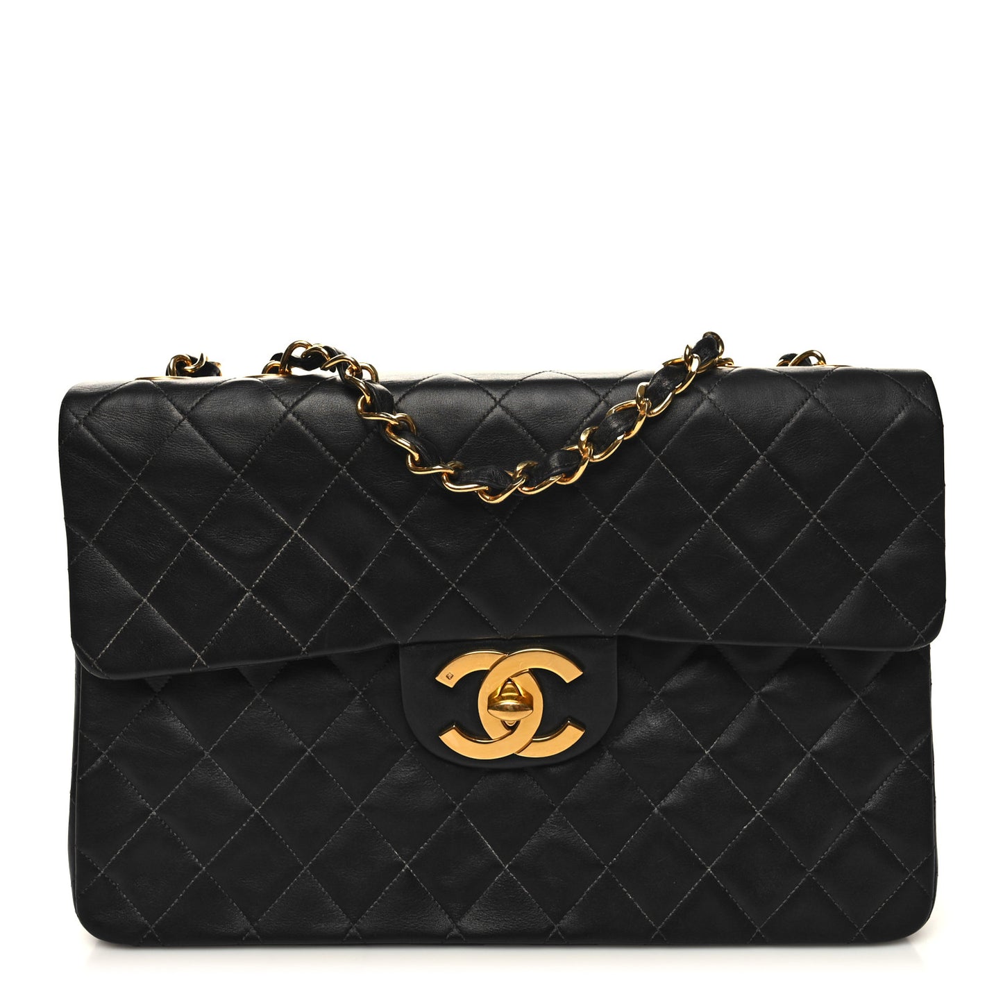 Lambskin Quilted XL Jumbo Single Flap Black