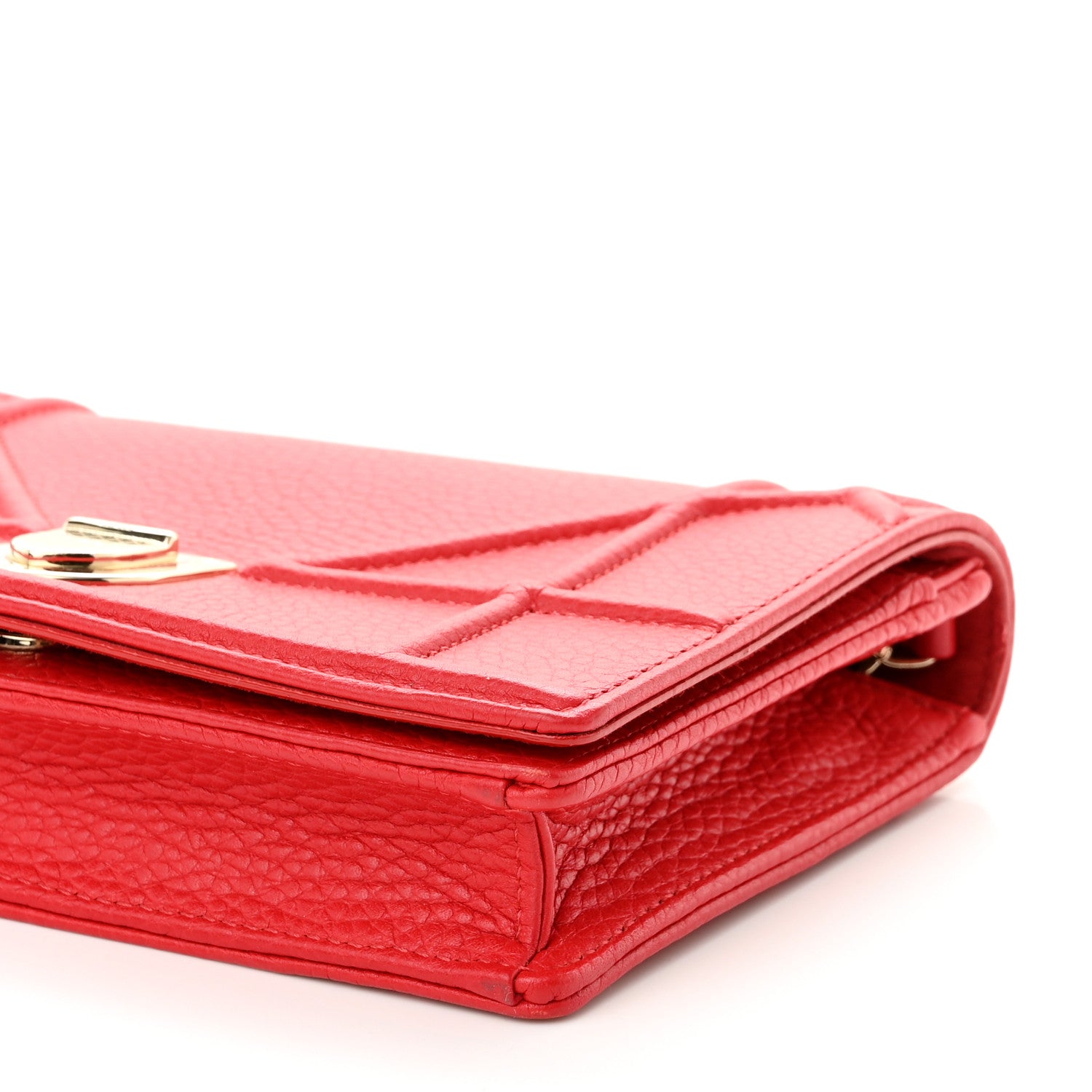 Christian Dior Grained Calfskin Diorama Wallet on Chain Pouch Rouge Vif 9 of 9