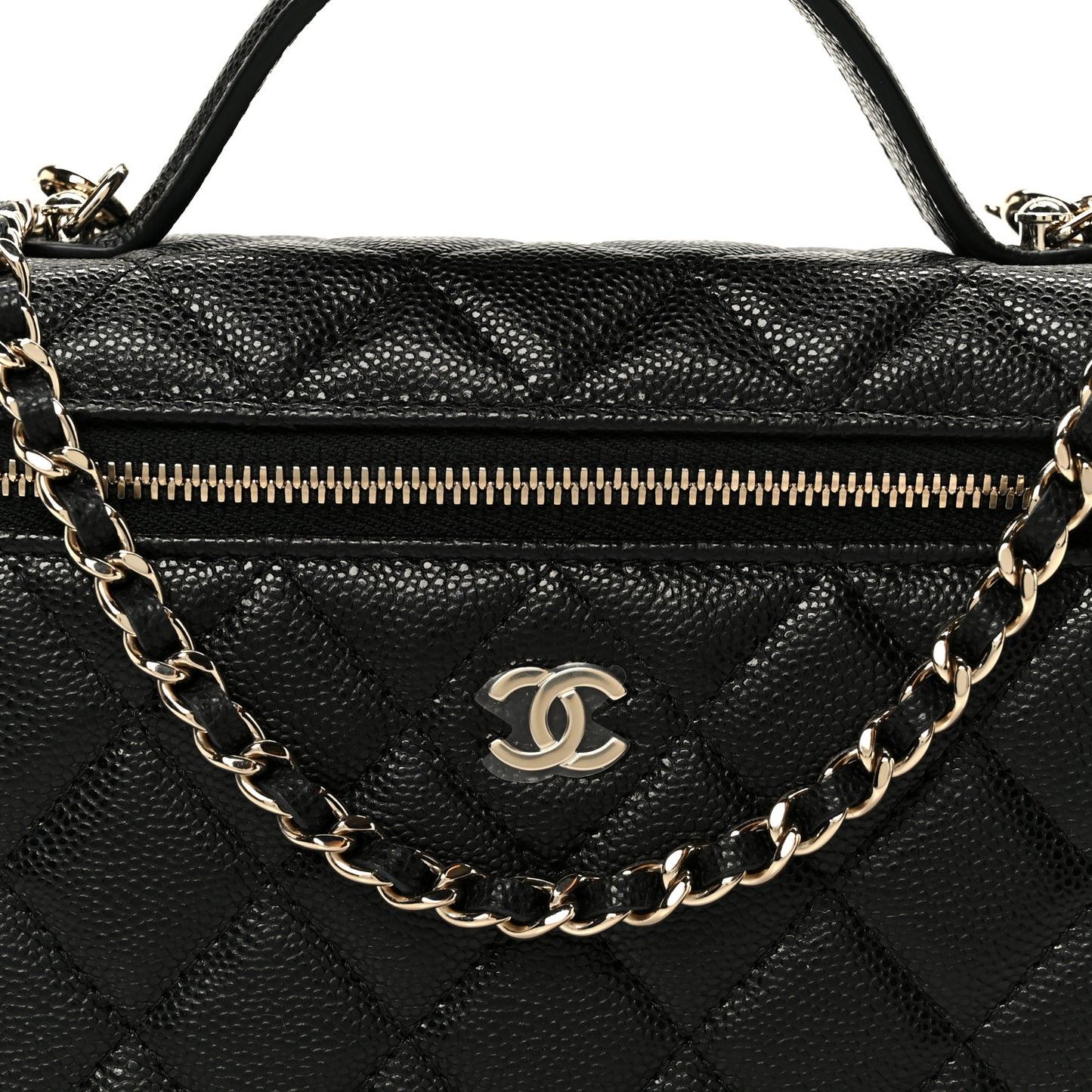 Caviar Quilted Top Handle Slim Vanity With Chain Black