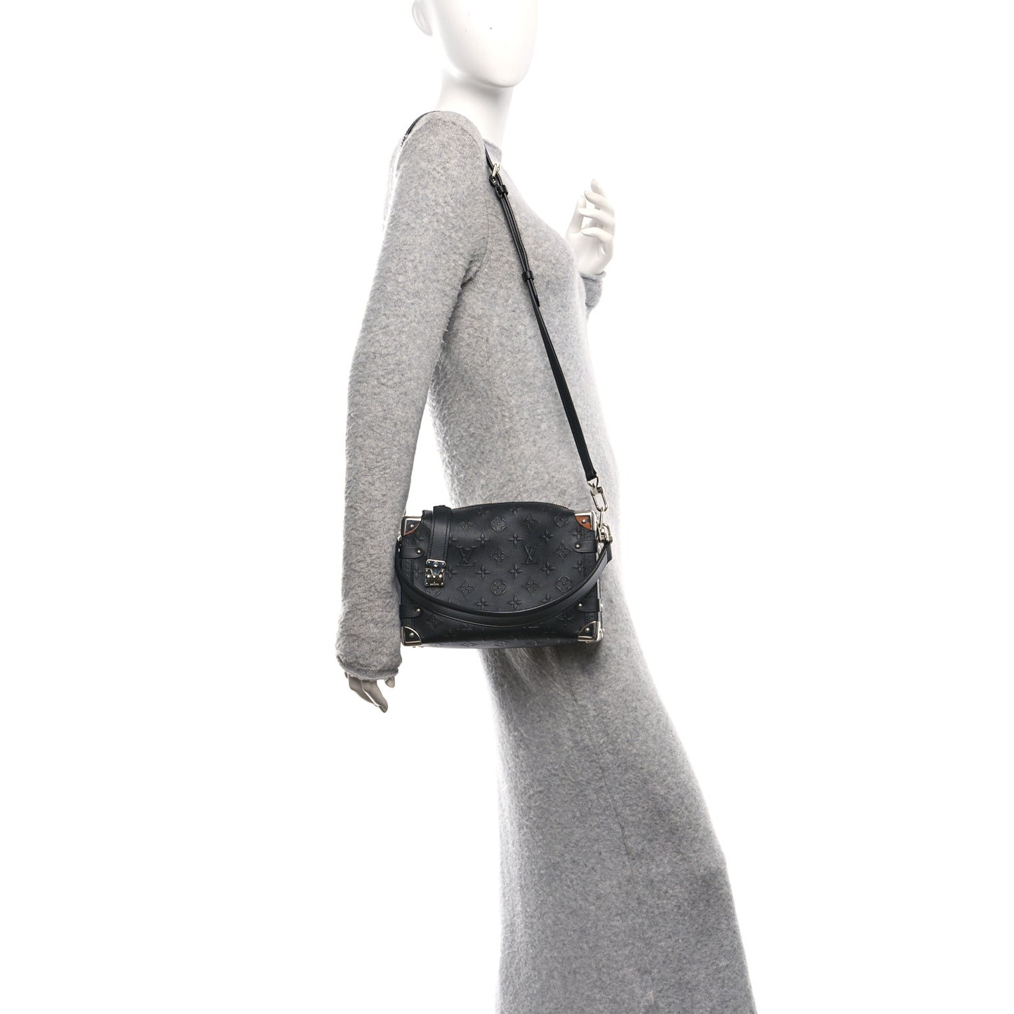 Calfskin Debossed Monogram Side Trunk Black