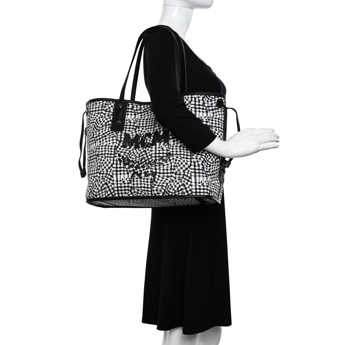 Grained Calfskin Visetos Medium Liz Reversible Shopper Tote Black