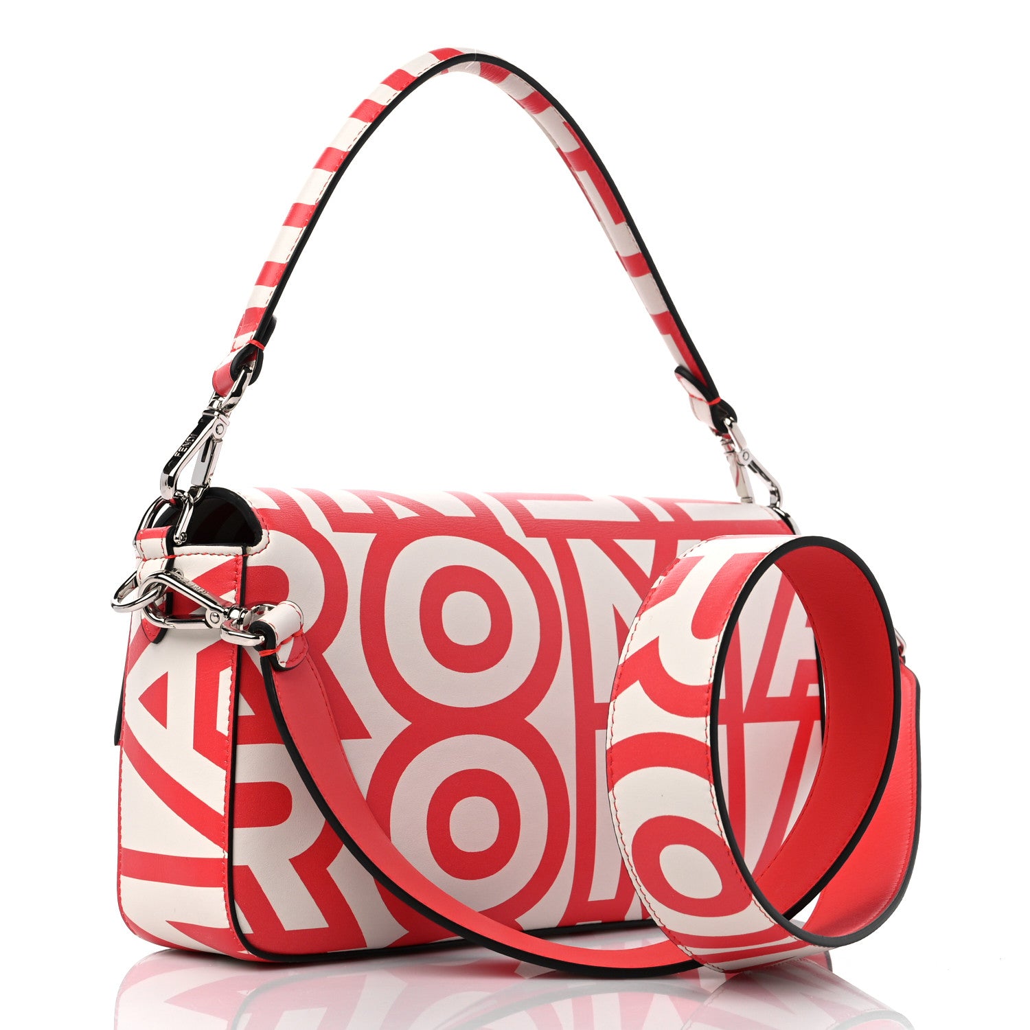 Fendi X MARC JACOBS Vitello Seta Logo Print Baguette Glow Coral White 3 of 8