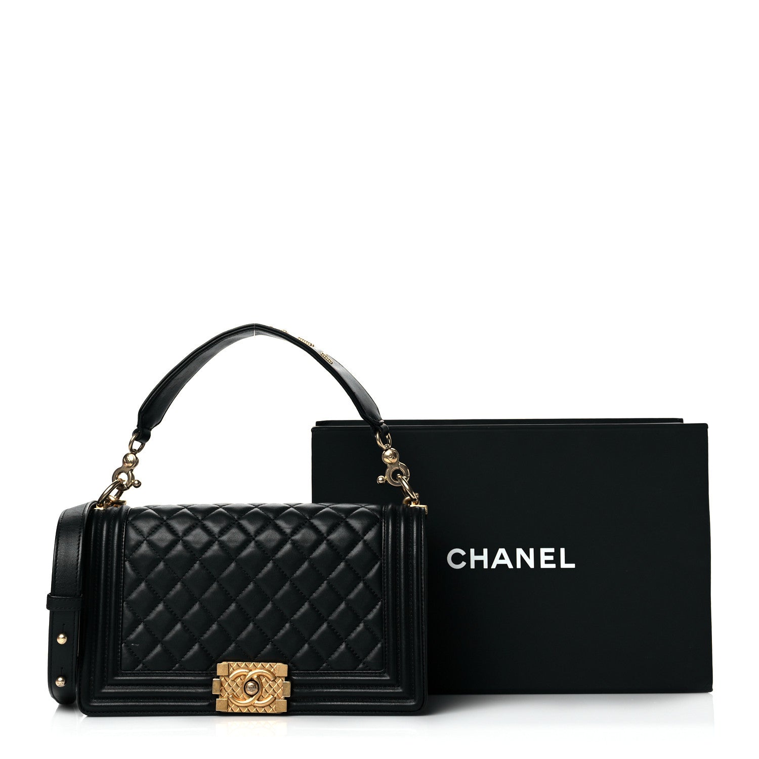 Chanel Calfskin Medium Boy Logo Top Handle Flap Black 11 of 11