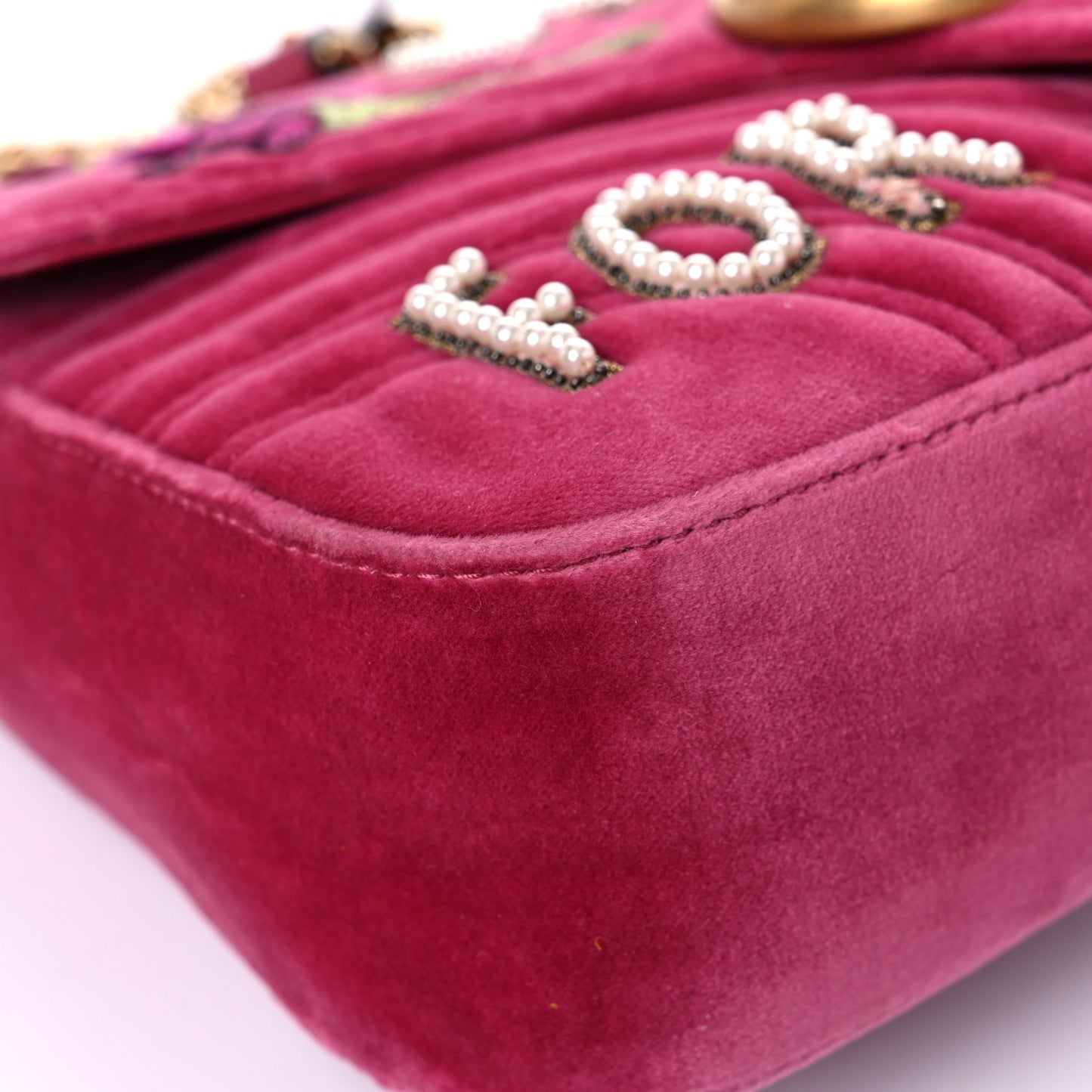 Velvet Matelasse Blind for Love Embroidered Medium GG Marmont Shoulder Bag Light Raspberry Rose Multicolor