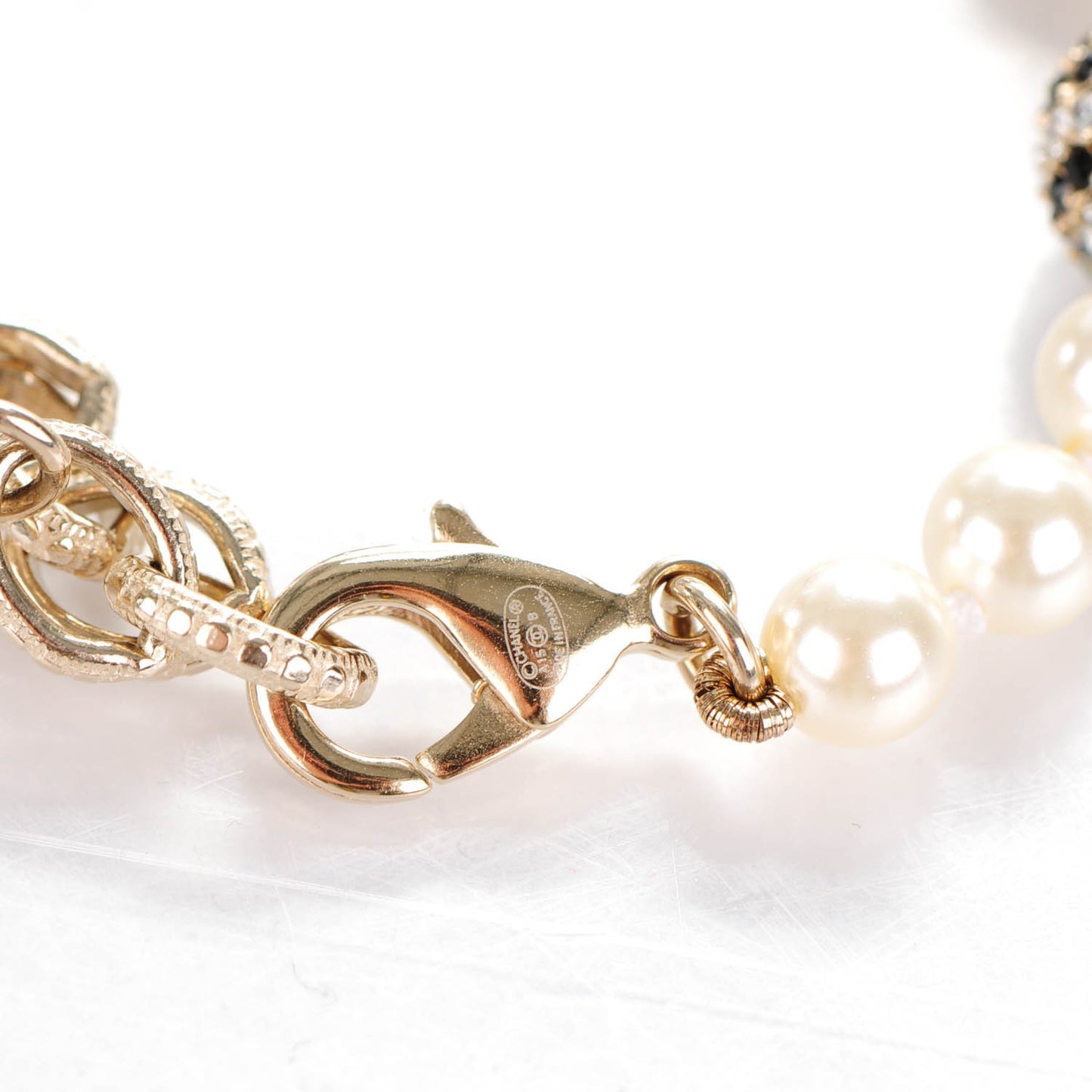 Crystal Pearl CC Bracelet Black Gold