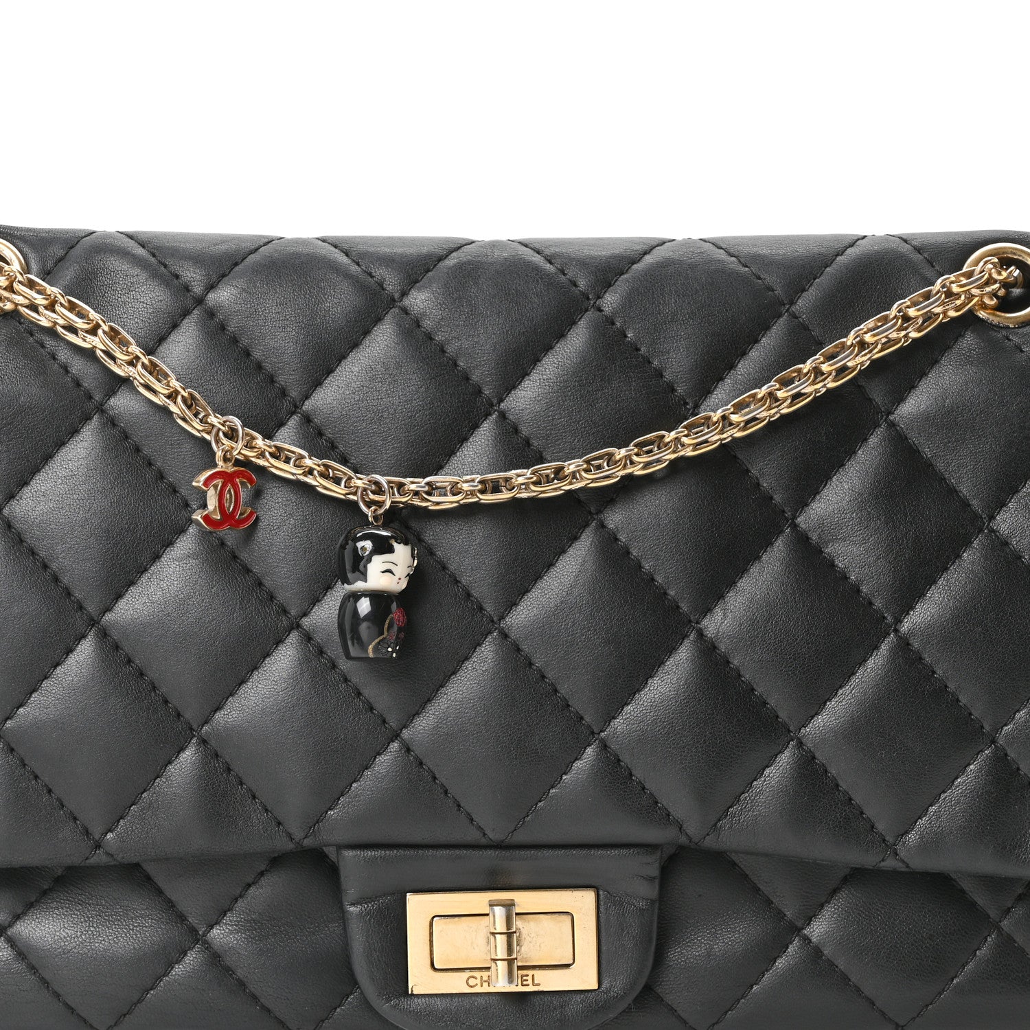 Chanel Calfskin Quilted 2.55 Paris Shanghai China Doll Reissue 227 Flap Black 7 of 9