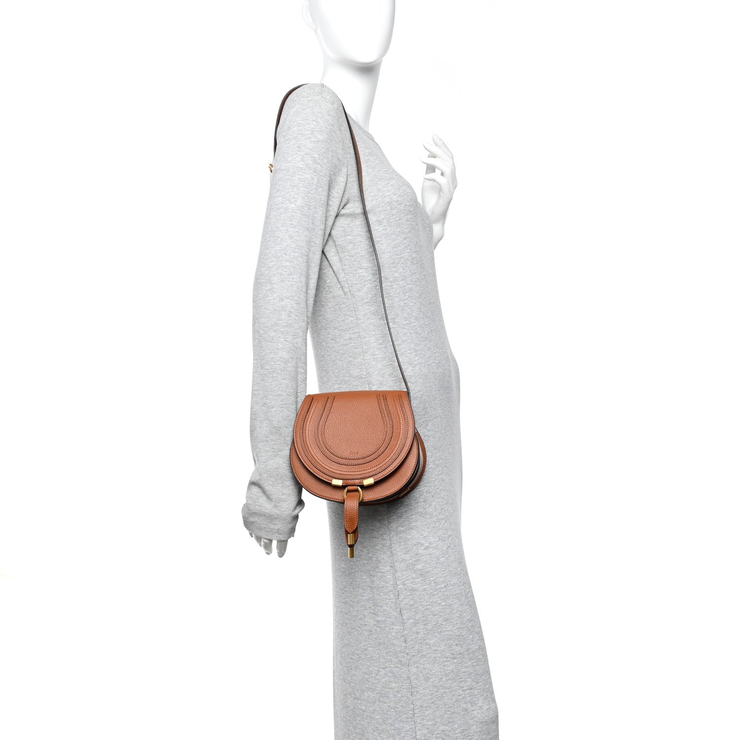 Chloe Calfskin Mini Marcie Round Crossbody Bag Tan 2 of 10
