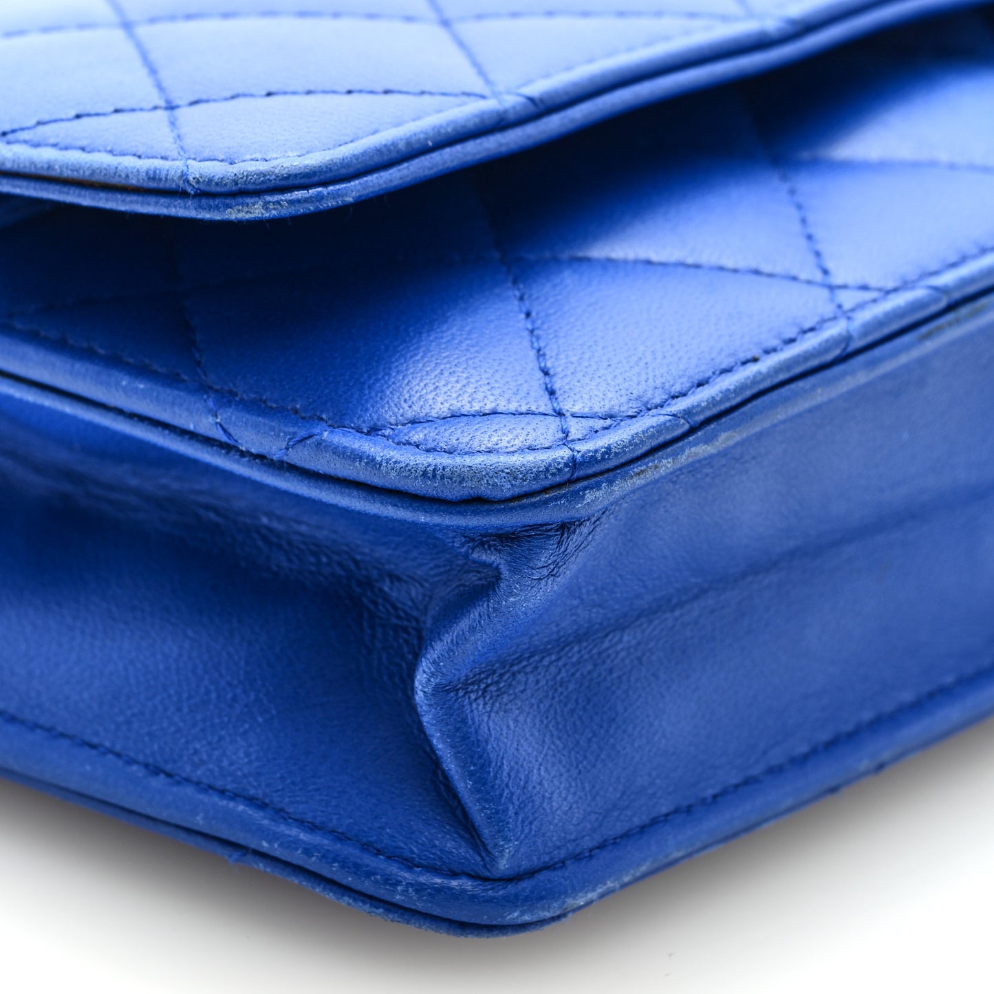 Lambskin Quilted Wallet On Chain WOC Blue