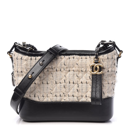 Chanel Tweed Calfskin Quilted Small Gabrielle Hobo Ivory Black 1 of 10