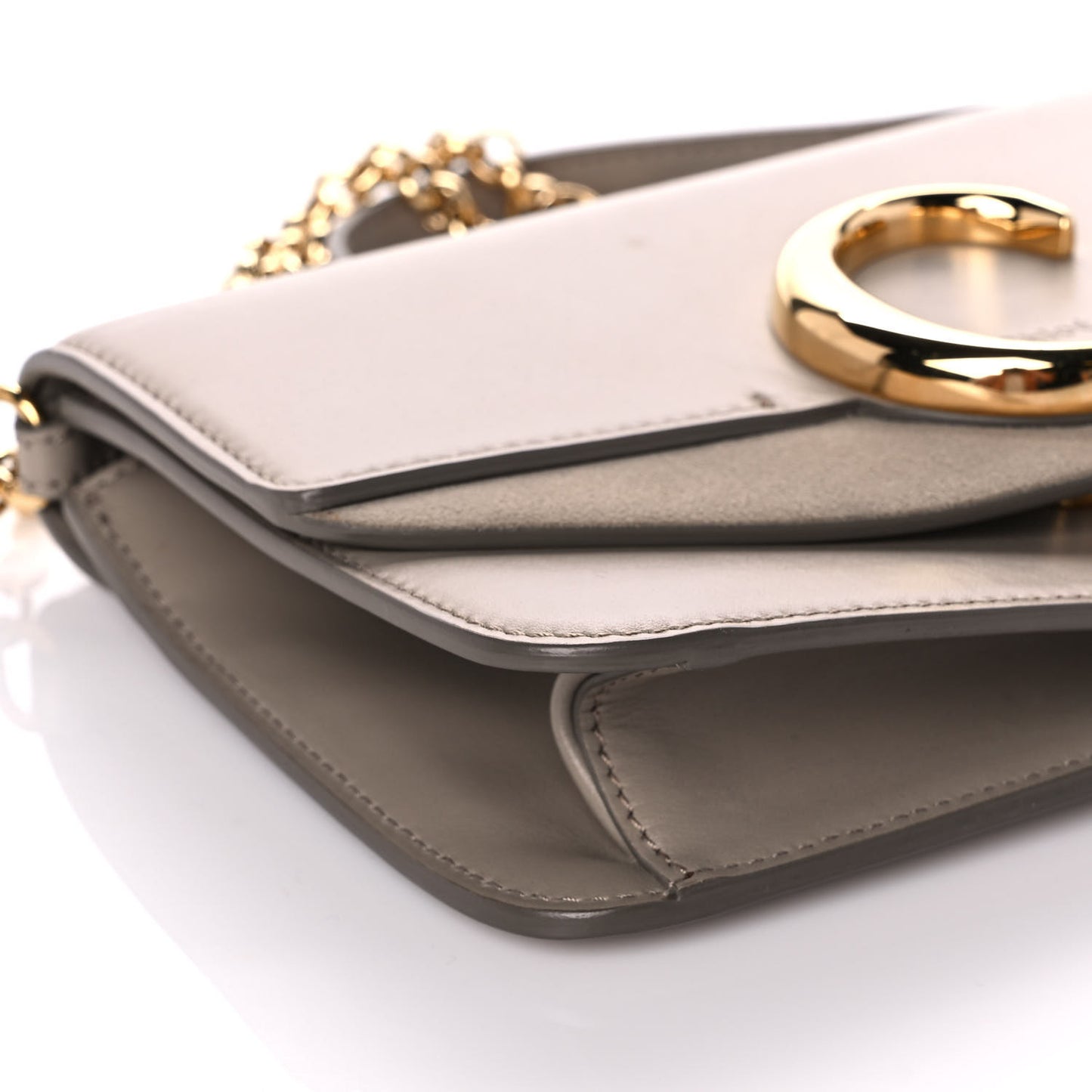 Calfskin Suede C Clutch With Chain Motty Grey