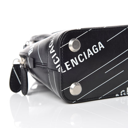 Balenciaga Calfskin Logo Print XXS Ville Top Handle Bag Black White 5 of 11