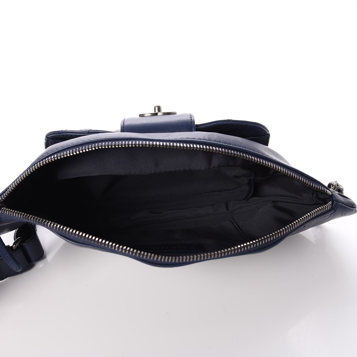 Chanel Crumpled Calfskin Quilted Casual Rock Waist Bag Fanny Pack Blue 7 of 9