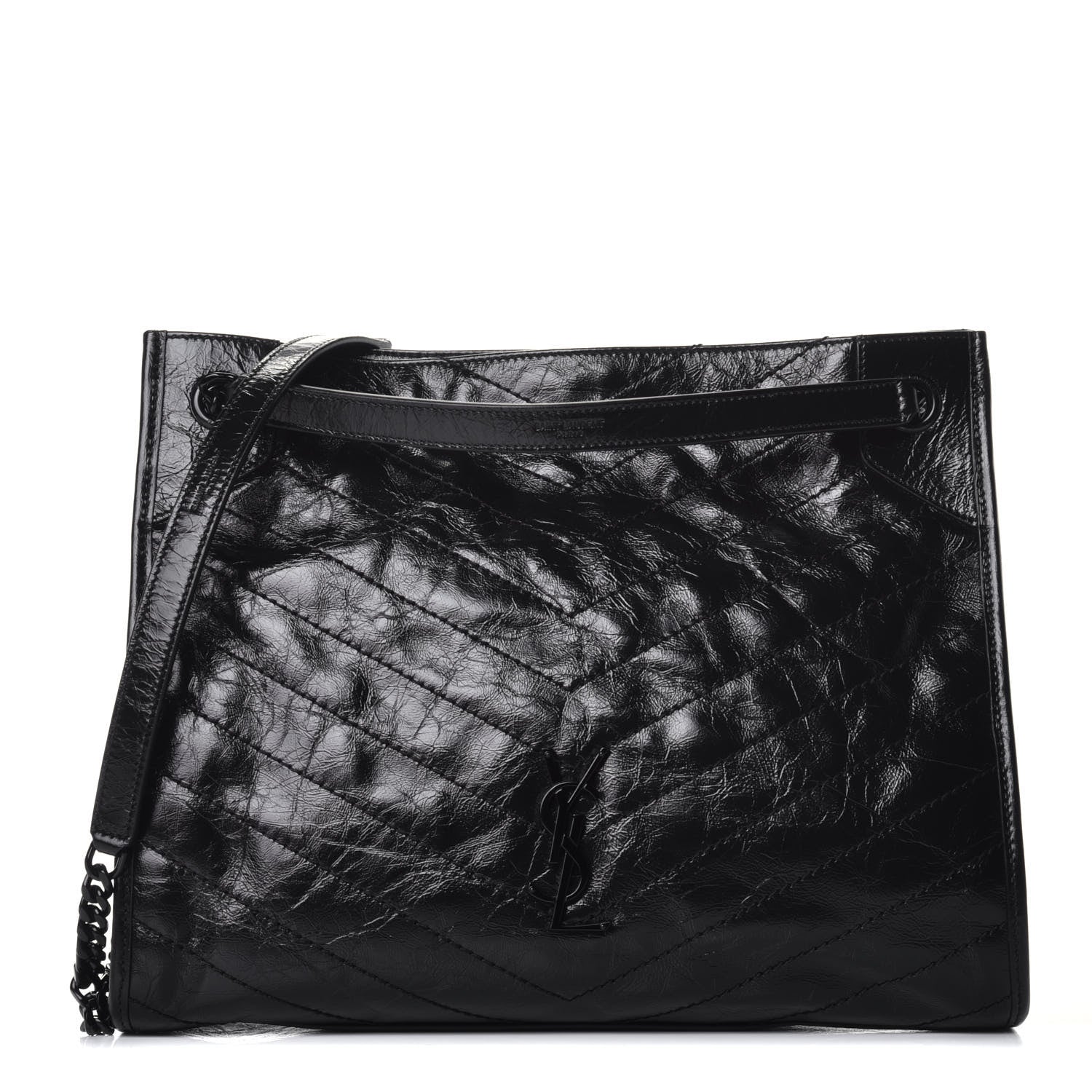 Saint Laurent Crinkled Calfskin Matelasse Monogram Medium Niki Shopper Tote Black 1 of 9