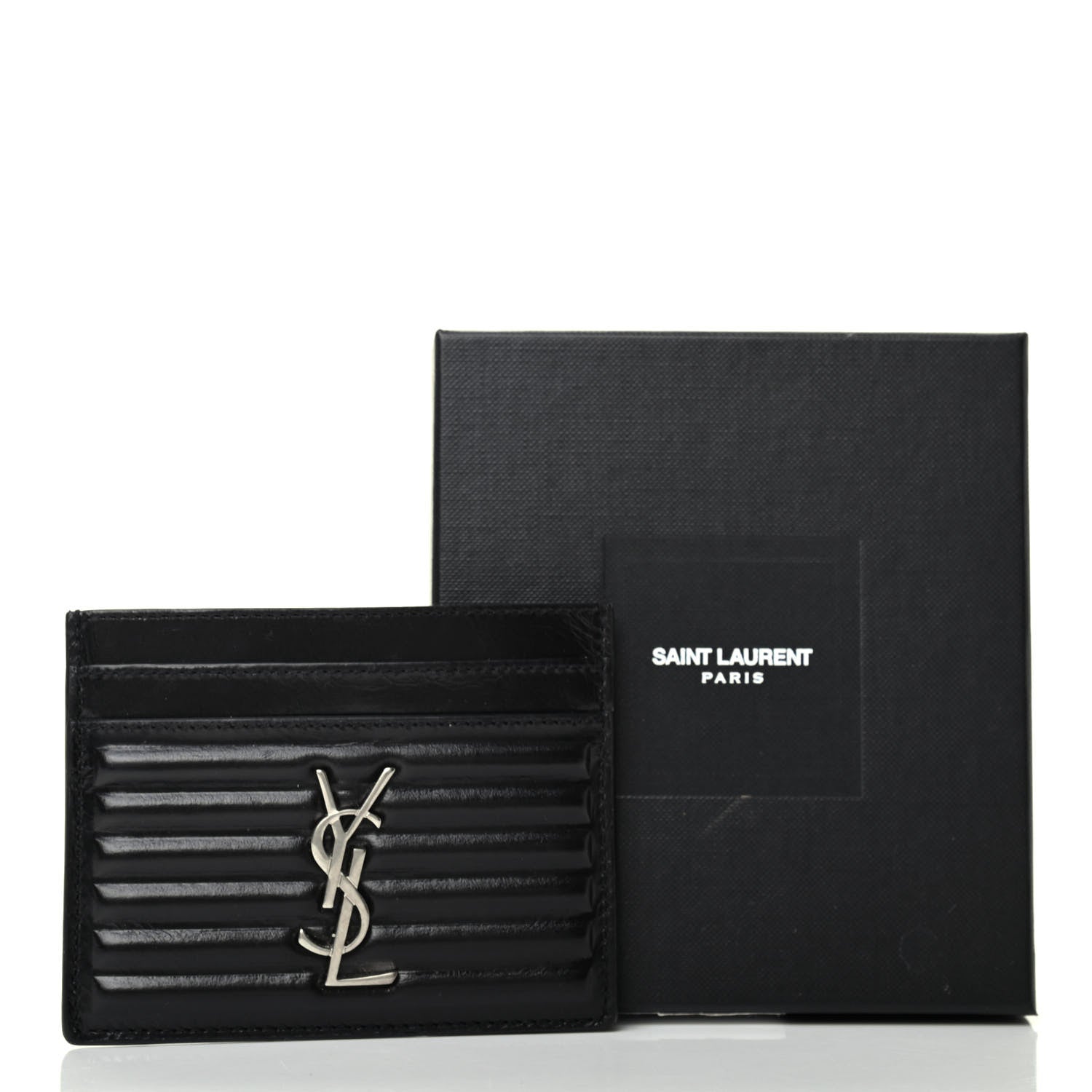 Saint Laurent Ribbed Calfskin Opium Monogram Credit Card Case Black 8 of 8