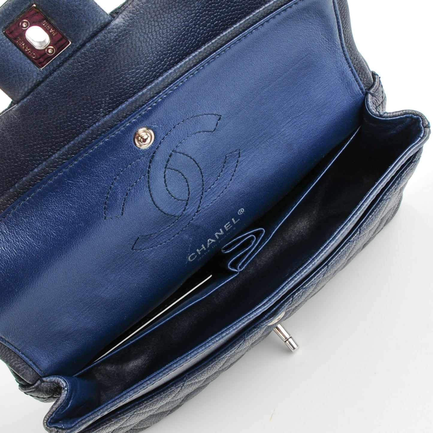 Caviar Quilted Medium Double Flap Navy