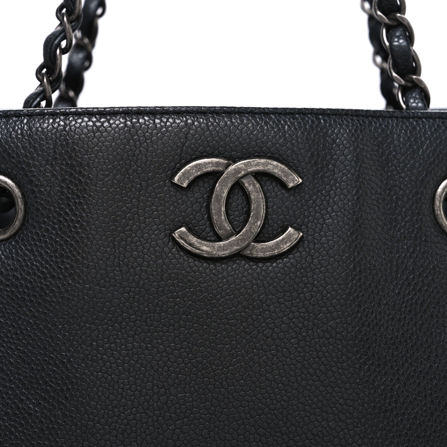 Chanel Metallic Grained Calfskin Medium Woven Chain Shopping Bag Black 8 of 10