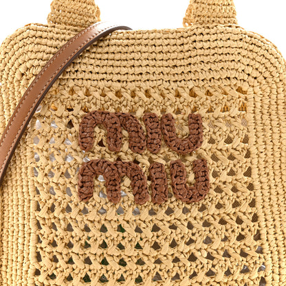 Miu Miu Raffia Crochet Woven Tote Bag Beige 8 of 11