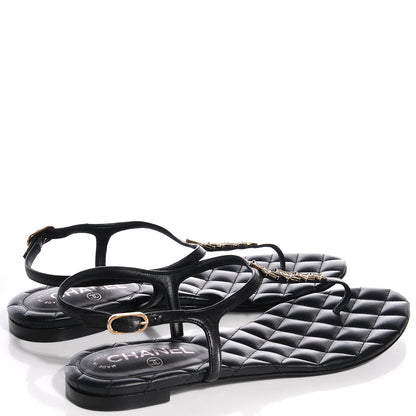 Chanel Calfskin Paris Dallas Quilted Star CC Thong Sandals Black 39.5 3 of 8